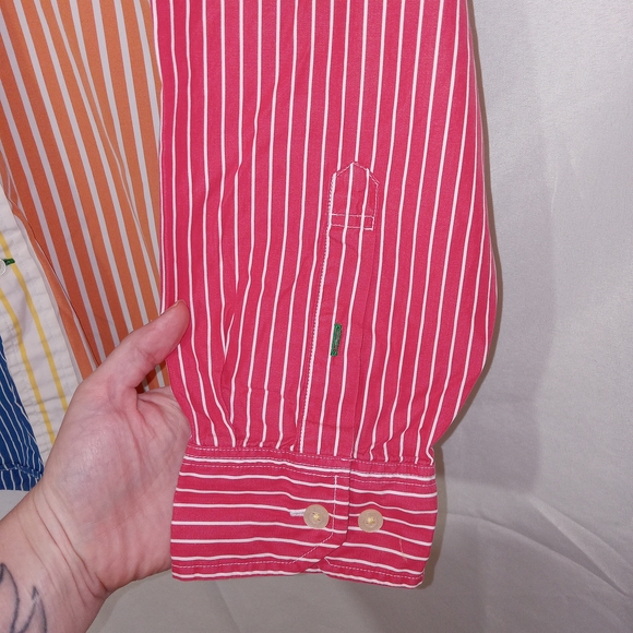 Tommy Hilfiger Mens XL Colorblock Stripe Button Up Shirt 2 Ply Cotton Y2K 90s - Picture 3 of 11